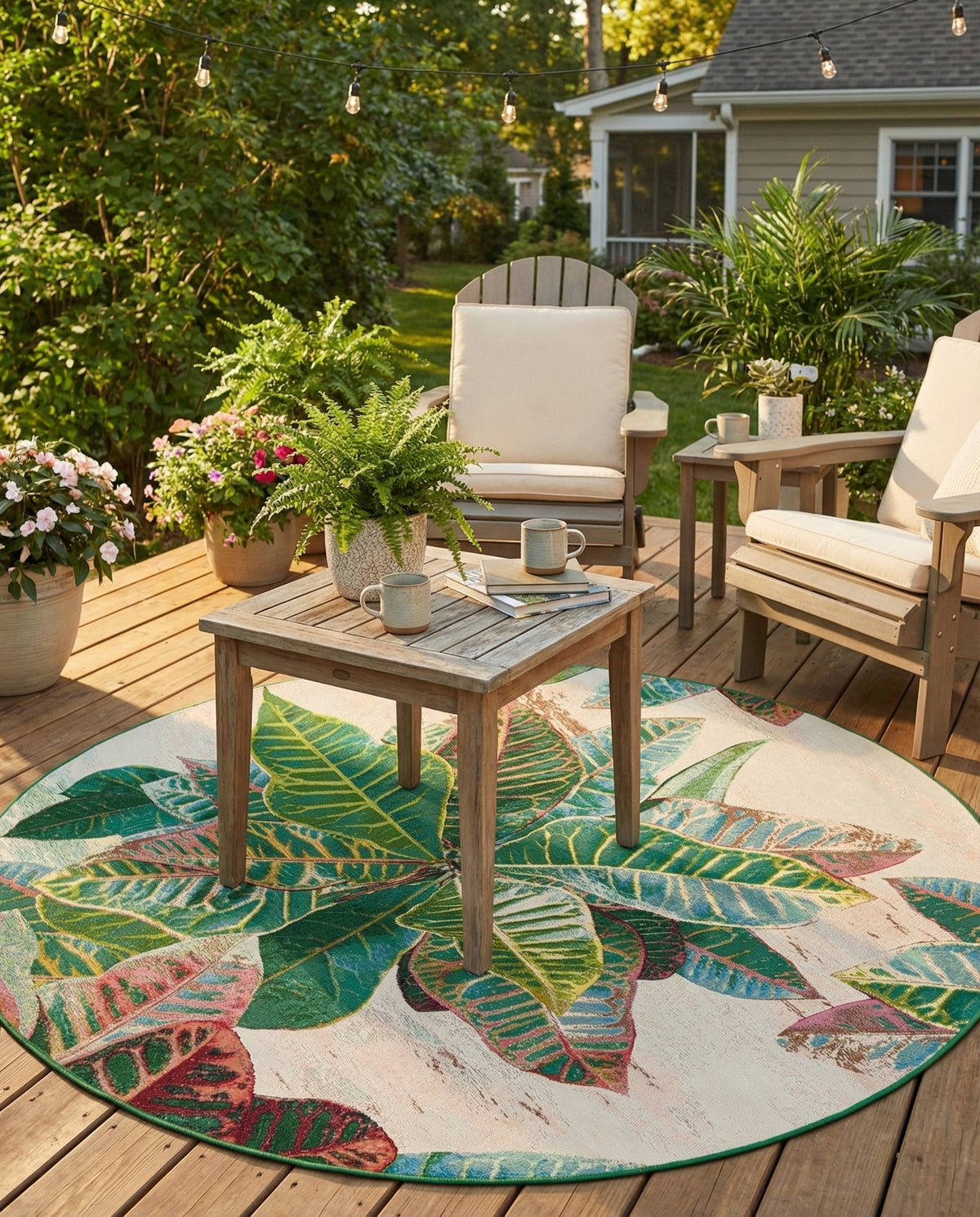 Seaside Blooms Collection Area Rug -  Fern Round Multi  lifestyle 143