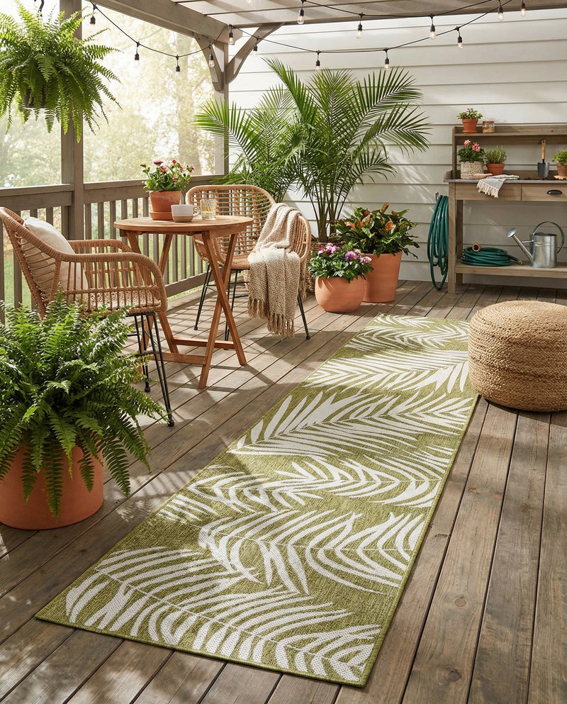 Seaside Blooms Collection Area Rug - Verdure (Green) Runner Green  lifestyle 73