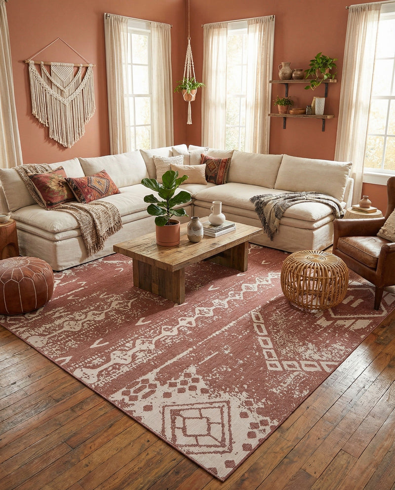 Desert Nomad Terrace Collection Area Rug - Sahara (Rust Red) Square Rust Red  lifestyle 55
