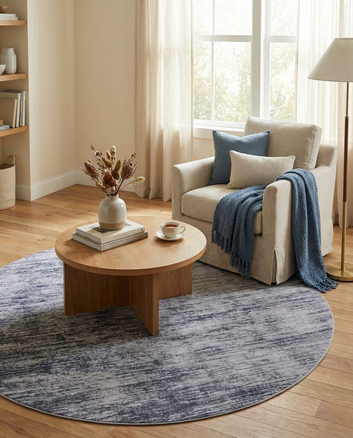 Sahara Essence Collection Area Rug - Oasis (Gray) Round Gray  lifestyle 92