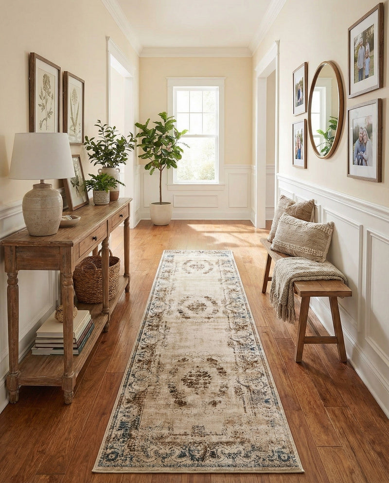 Coastal Manor Collection Area Rug -  Pierpoint Runner Blue Cream  lifestyle 58