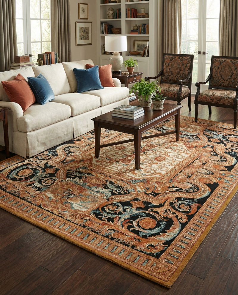 Patio Heritage Collection Area Rug - Veranda Rectangle Black Gold Brown  lifestyle 31