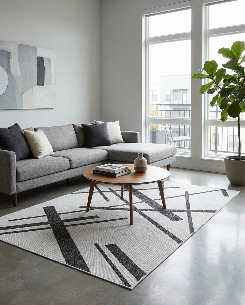 Urban Terrace Collection Area Rug -  Bowery Rectangle Black and White  lifestyle 17