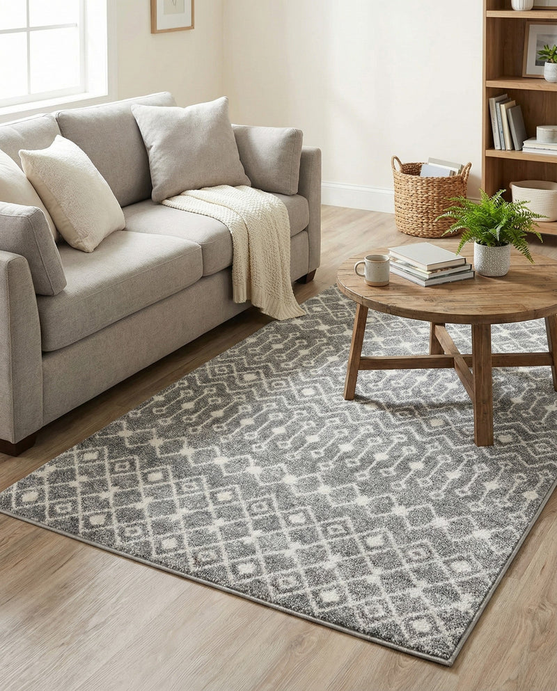 Mediterranean Lattice Collection Area Rug - Santorini (Gray) Rectangle Gray  lifestyle 13
