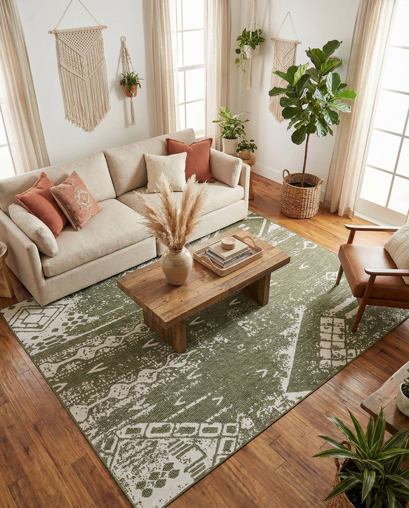 Desert Nomad Terrace Collection Area Rug - Sahara (Green) Rectangle Green  lifestyle 21
