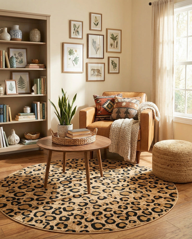Savannah Sojourn Collection Area Rug -  Mara Round Light Brown  lifestyle 68