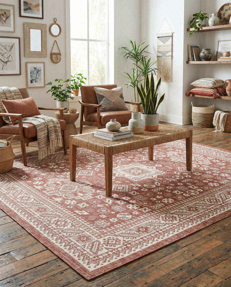 Tribal Terrace Treasures Collection Area Rug -  Incan Isle (Rust Red) Rectangle Rust Red  lifestyle 13