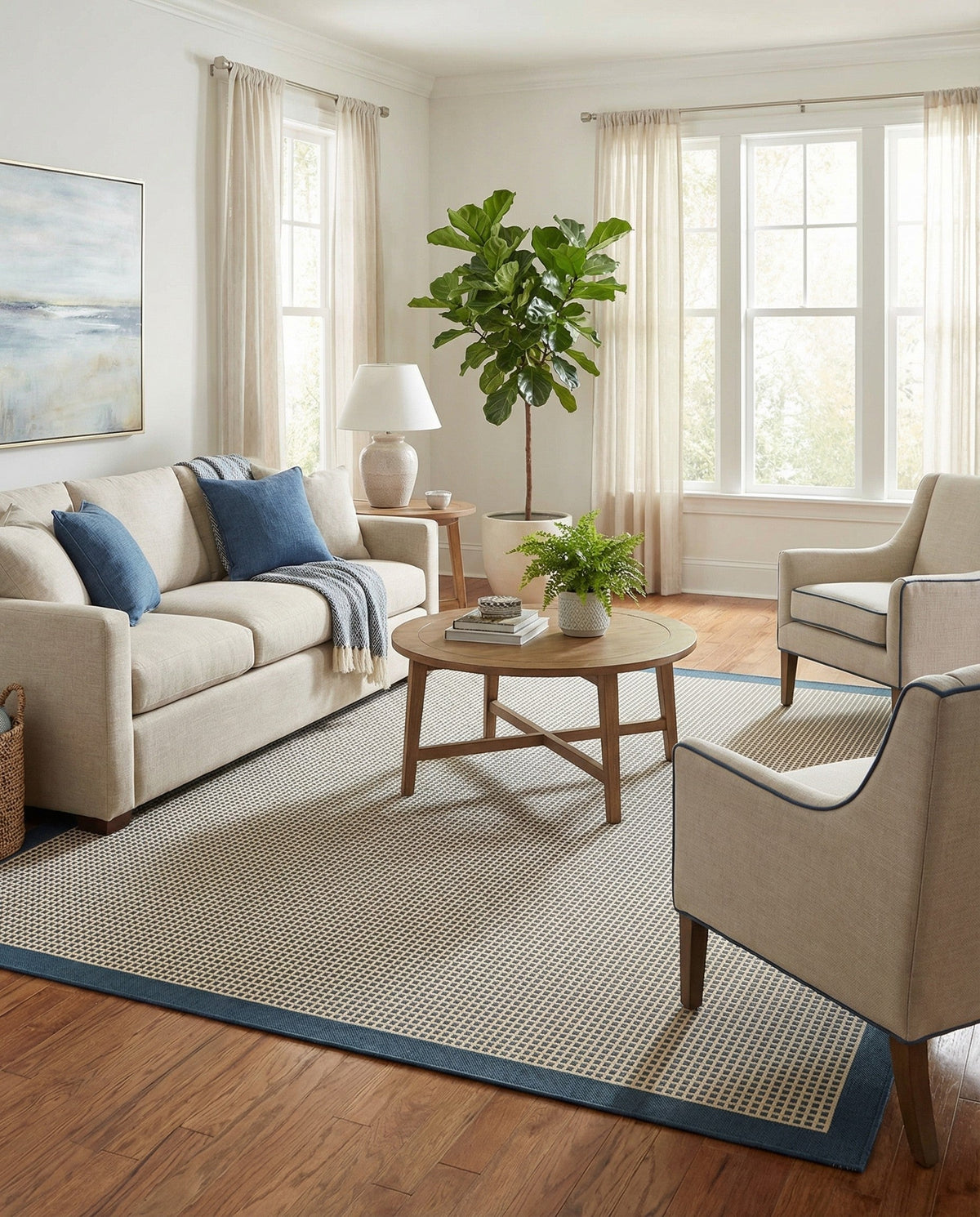 Terrace Fringe Collection Area Rug - Oceanside Square Navy Blue  lifestyle 180