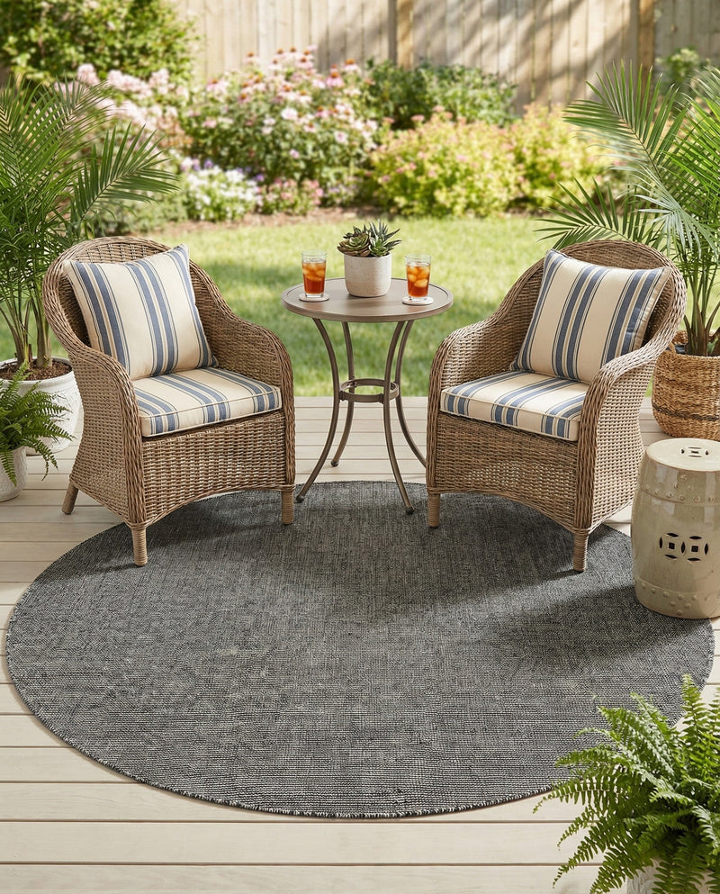 Jill Zarin Sedona Oasis Outdoor Collection Area Rug - Coconino (Black Sky) Round Black Sky  lifestyle 58