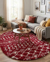 Berber Lattice Shag Collection Area Rug - Atlas (Burgundy Red) Oval Burgundy Red  lifestyle 30