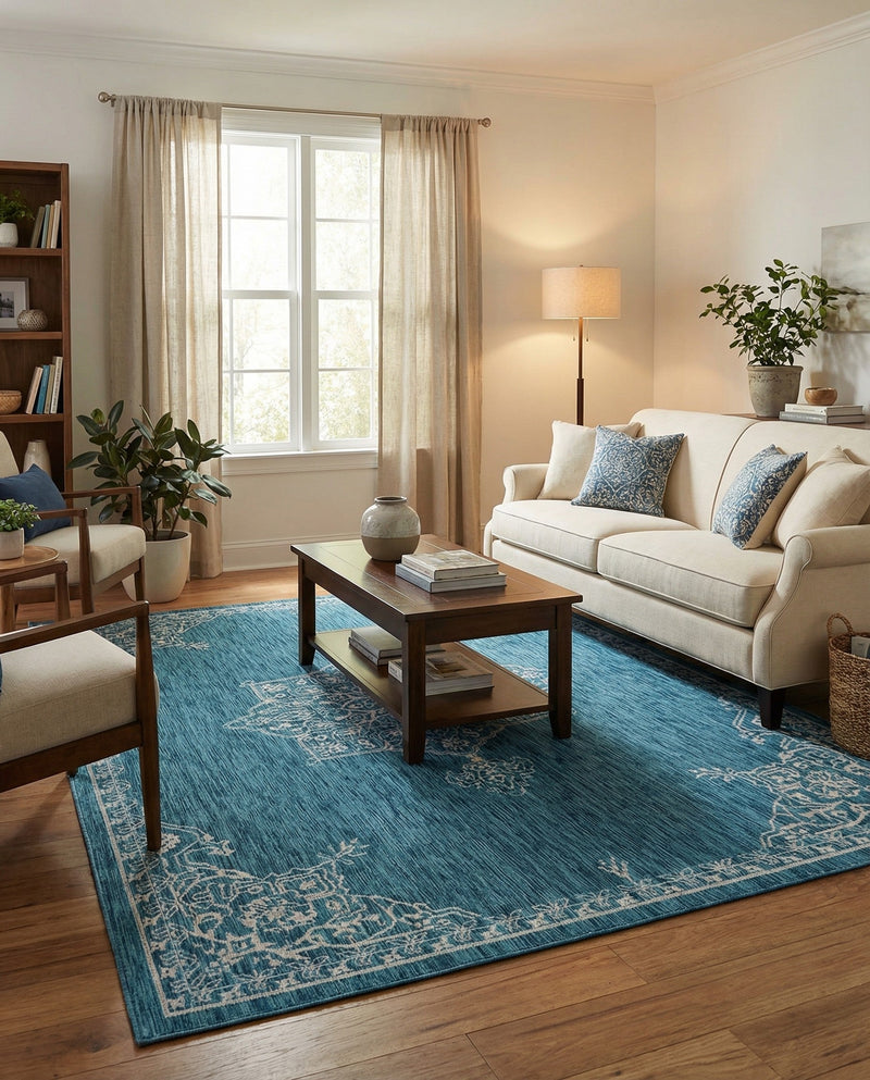 Patio Heritage Collection Area Rug -  Charleston (Teal) Rectangle Teal  lifestyle 8
