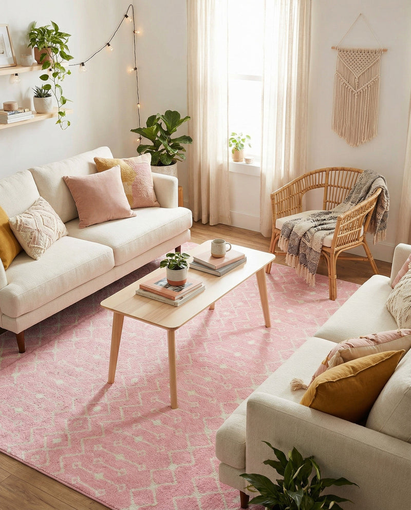 Mediterranean Lattice Collection Area Rug - Santorini (Pink) Square Pink  lifestyle 73
