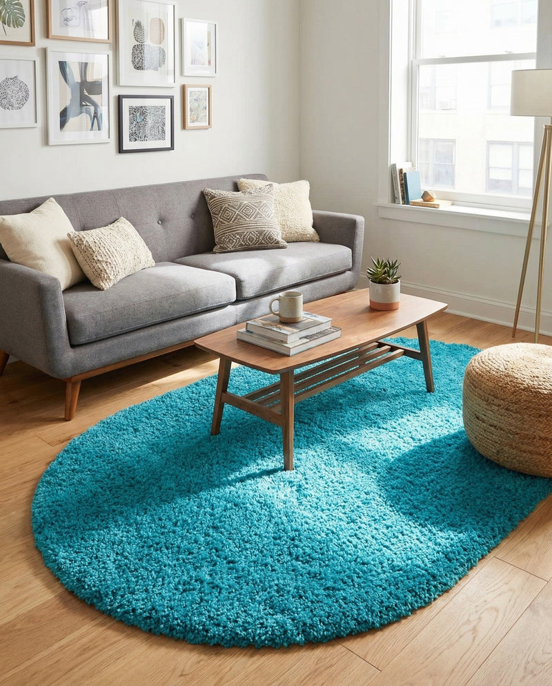 Plush Oasis Collection Area Rug - Serenity (Turquoise) Oval Turquoise  lifestyle 36