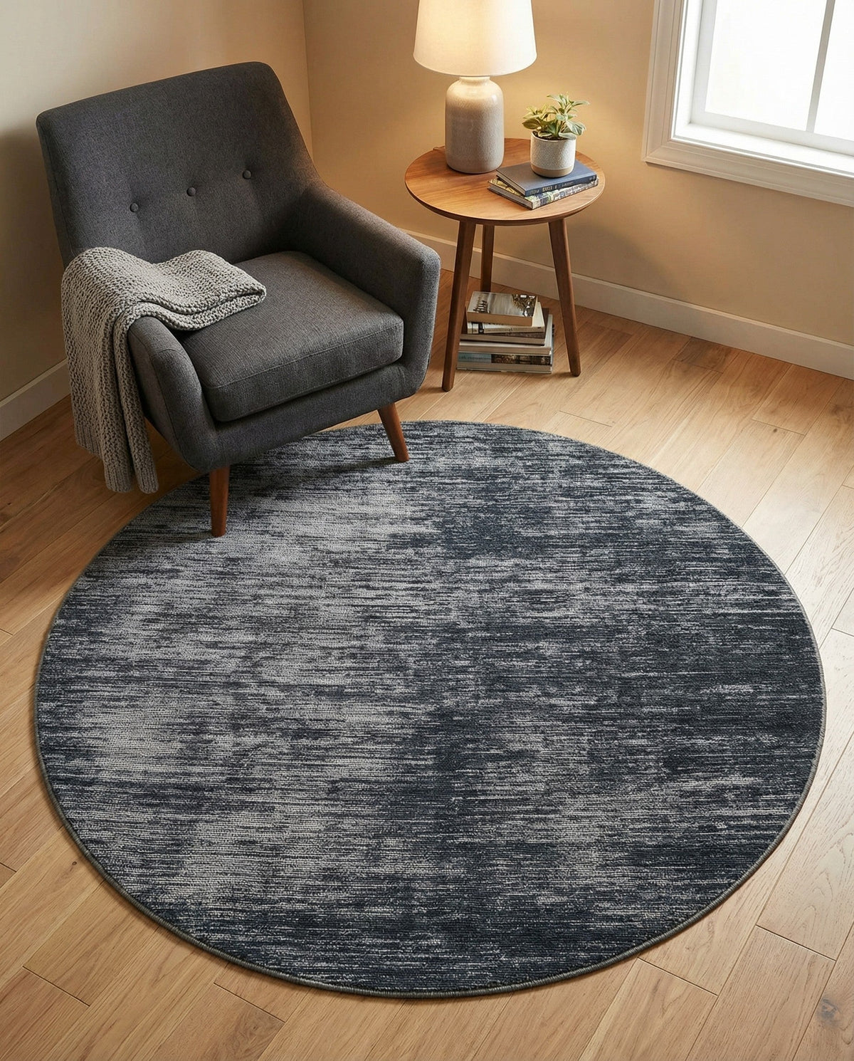 Sahara Essence Collection Area Rug - Oasis (Black) Round Black  lifestyle 68