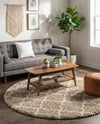 Berber Lattice Shag Collection Area Rug - Atlas (Light Brown) Round Light Brown  lifestyle 31