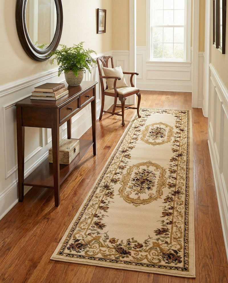 Versailles Elegance Collection Area Rug -  Louveciennes (Cream) Runner Cream  lifestyle 57