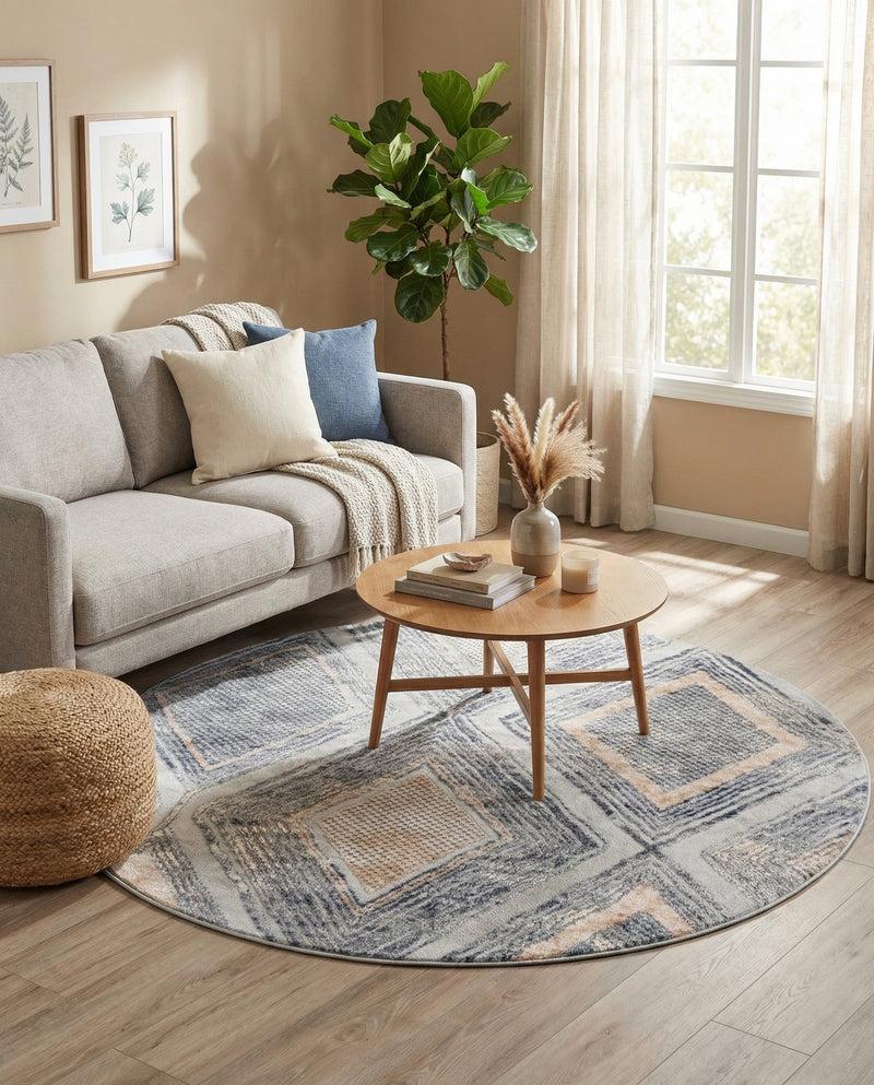 Aegean Elegance Collection Area Rug -  Rhodes Round Gray Cream  lifestyle 43