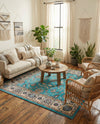 Casablanca Tapestry Collection Area Rug -  Marrakech (Arctic Aqua Blue) Square Arctic Aqua Blue  lifestyle 30