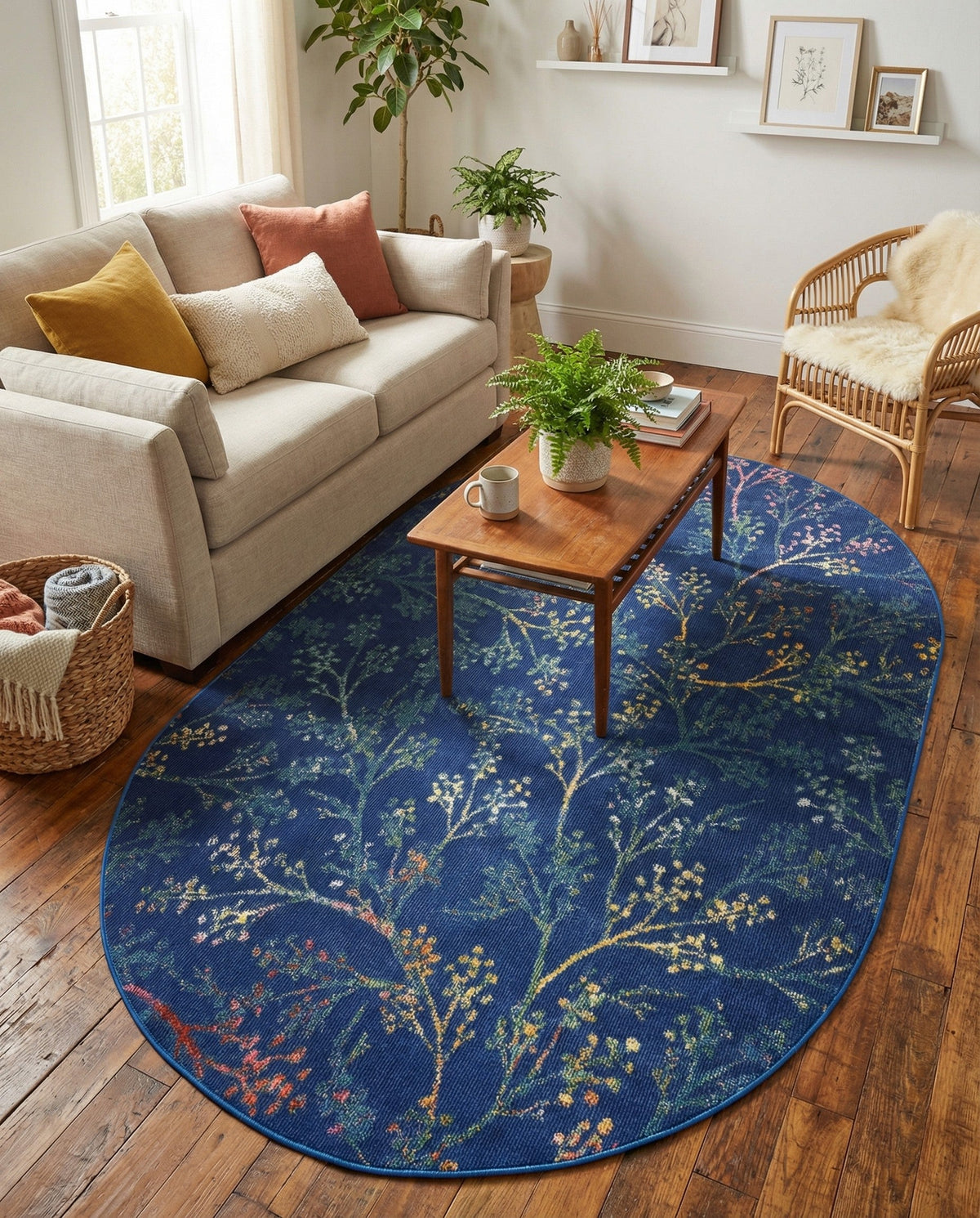 Meadow Breeze Collection Area Rug -  Sunbeam Oval Blue  lifestyle 163