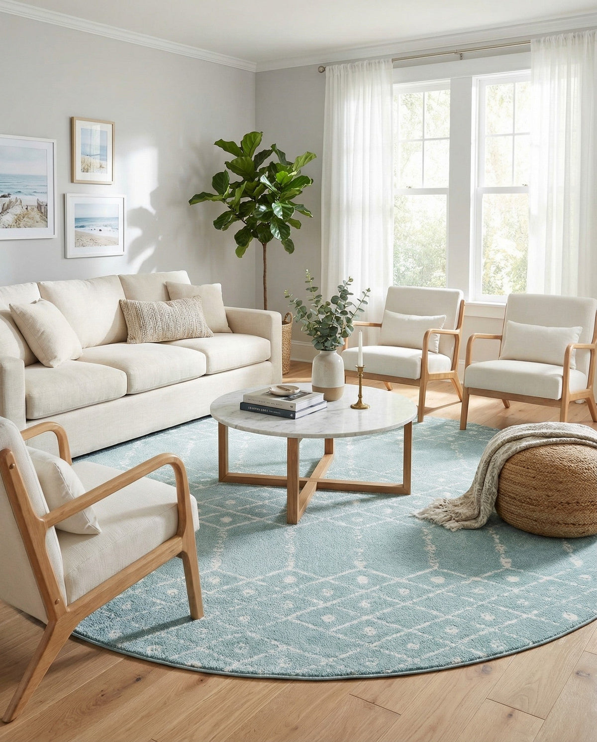 Marrakesh Lattice Collection Area Rug - Casablanca (Aqua) Round Aqua  lifestyle 100