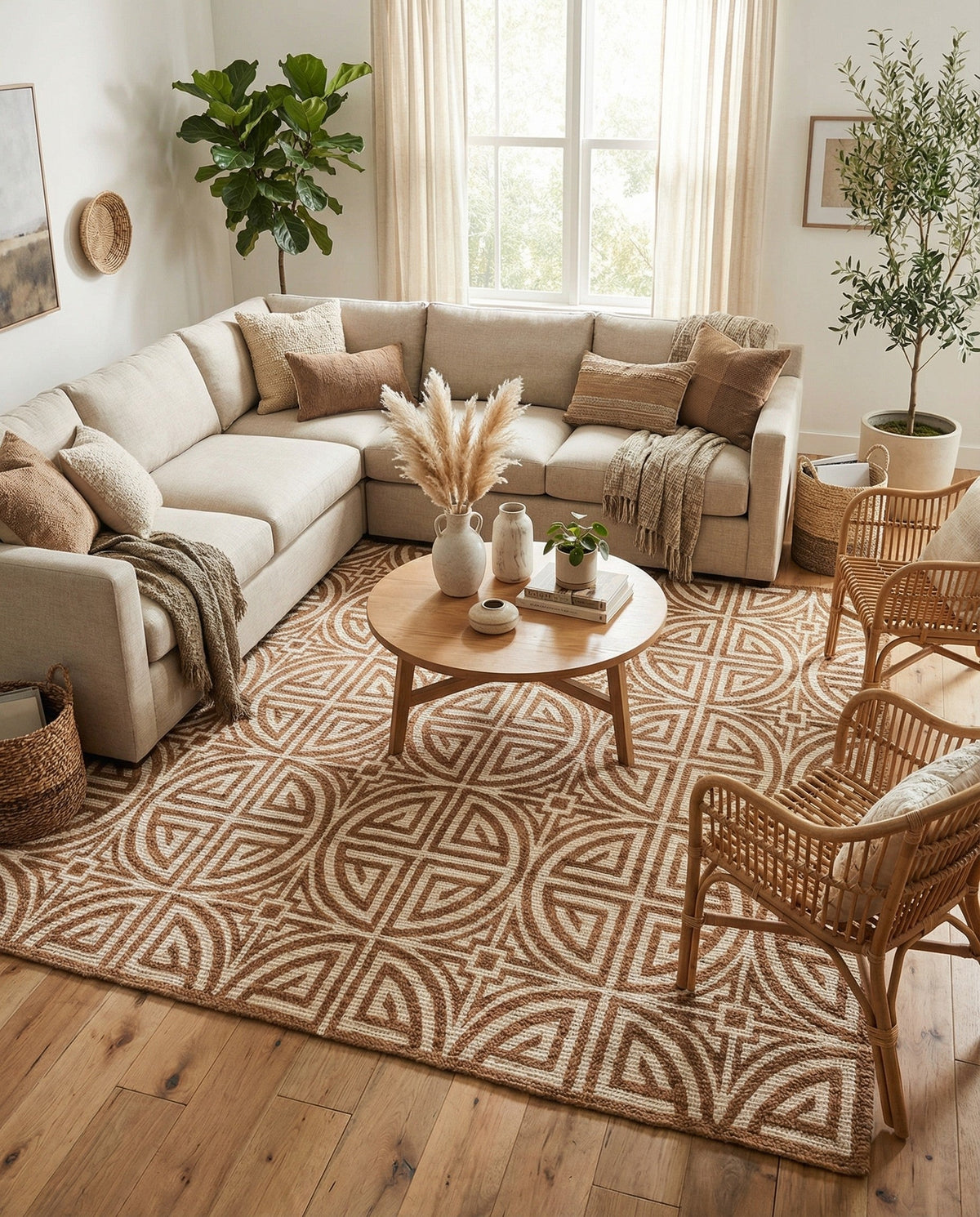 Savannah Threads Collection Area Rug -  Thar Square Light Brown and Ivory  lifestyle 159