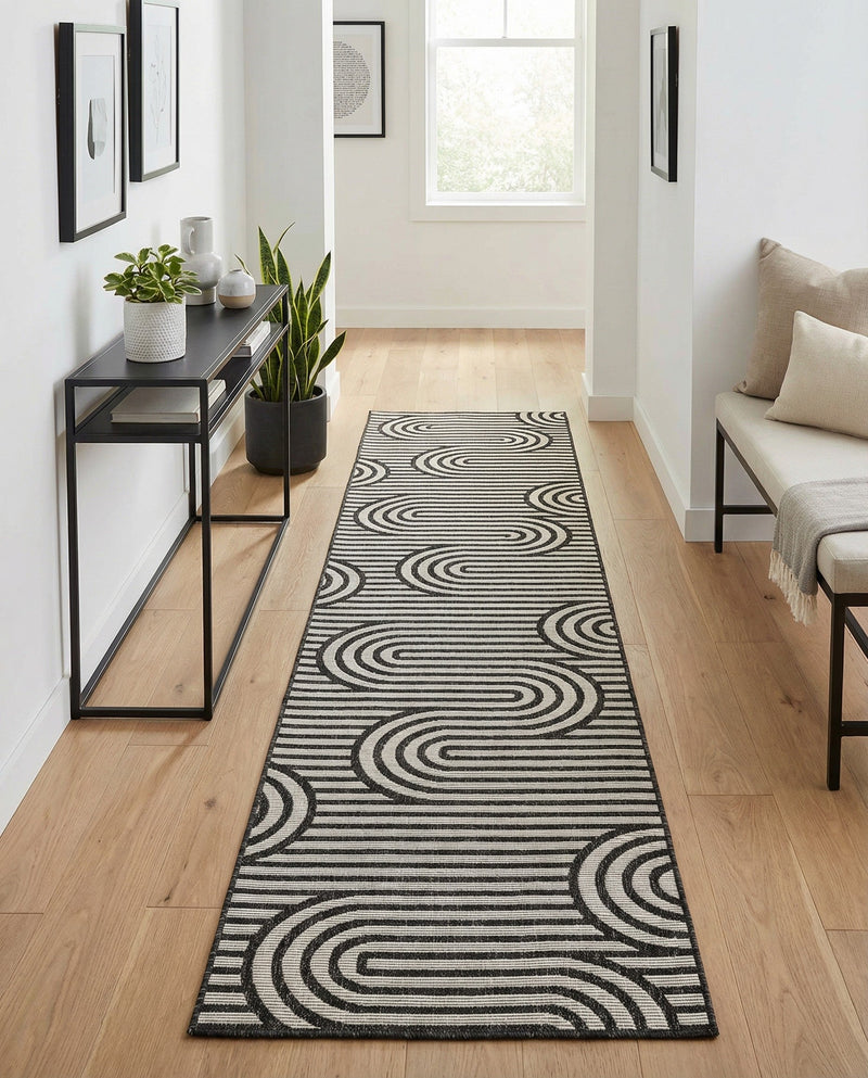 Urban Terrace Collection Area Rug -  Uptown Runner Black and White  lifestyle 55