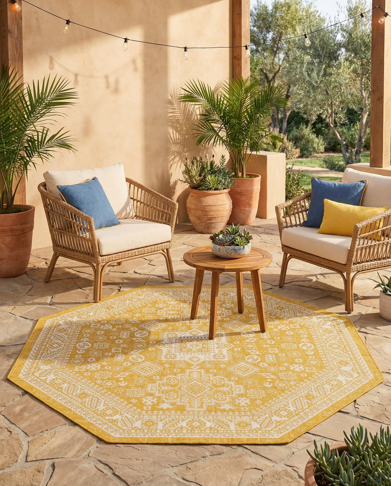 Tribal Terrace Treasures Collection Area Rug -  Incan Isle (Yellow) Octagon Yellow  lifestyle 38