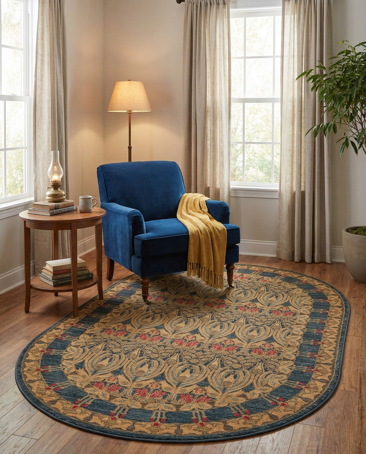 Chelsea Elegance Collection Area Rug -  Brompton (Navy Blue) Oval Navy Blue  lifestyle 124