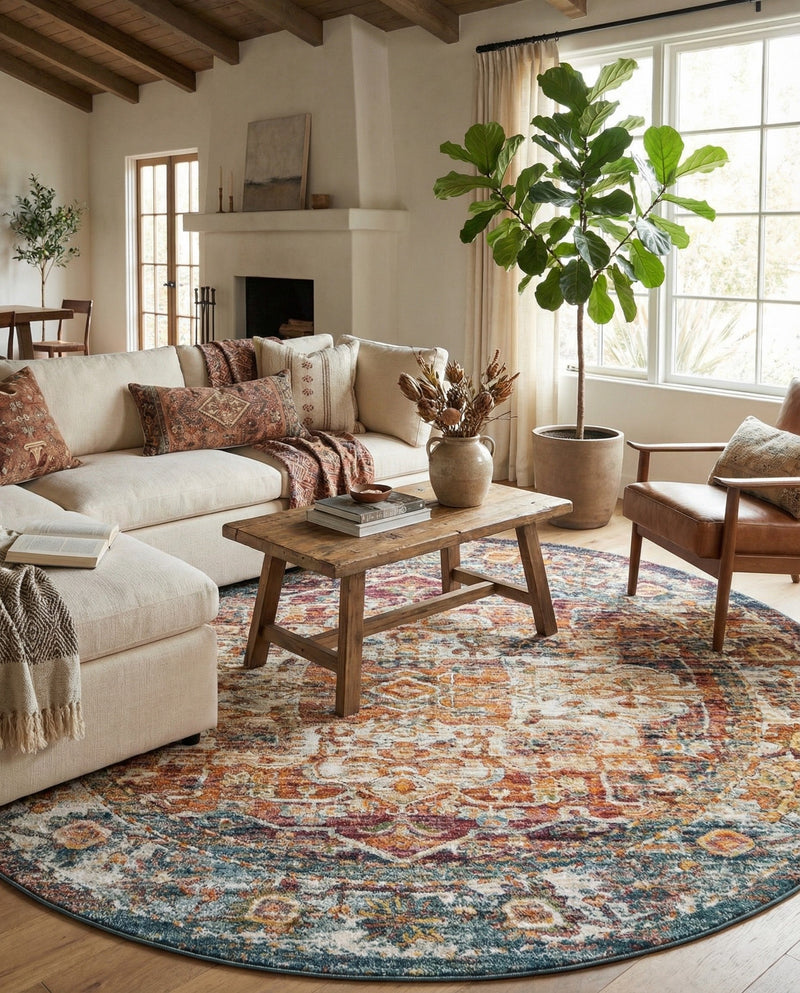 Savannah Soiree Collection Area Rug -  Everglade (Multi) Round Multi  lifestyle 34