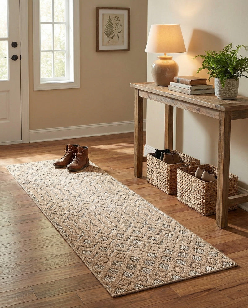 Garden Lattice Charm Collection Area Rug -  Pergola (Beige) Runner Beige  lifestyle 54