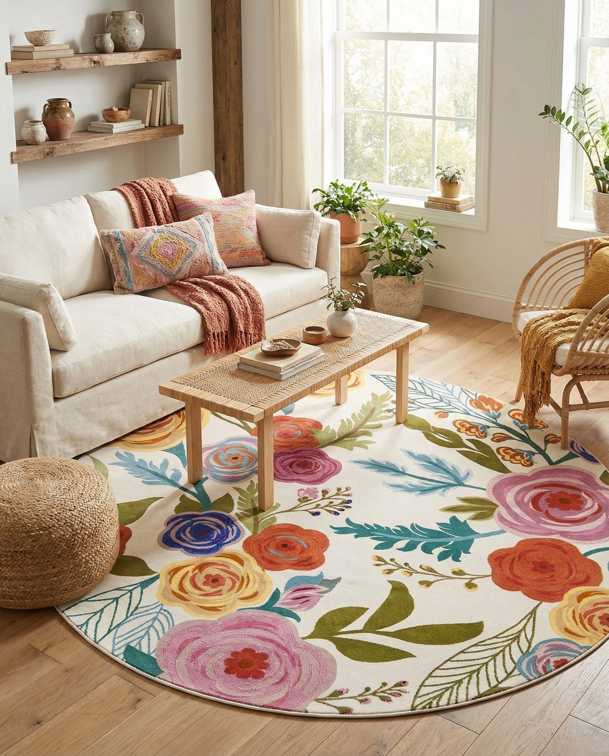 Meadow Breeze Collection Area Rug -  Petal Round Ivory  lifestyle 97