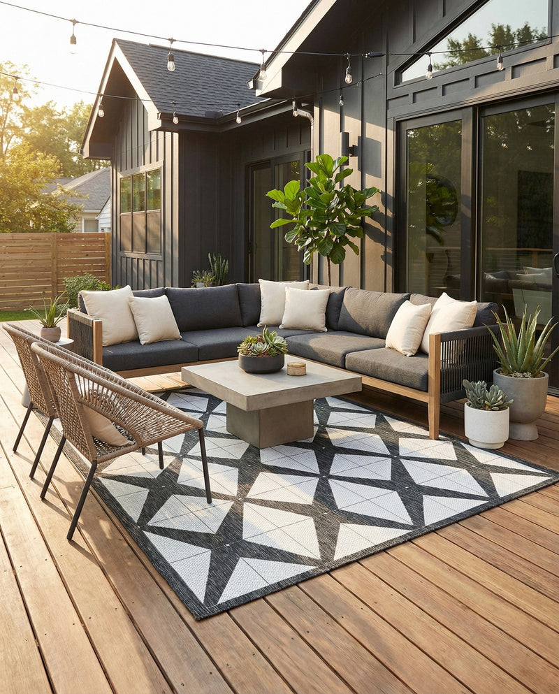 Urban Terrace Collection Area Rug -  Hudson Square Black and White  lifestyle 68