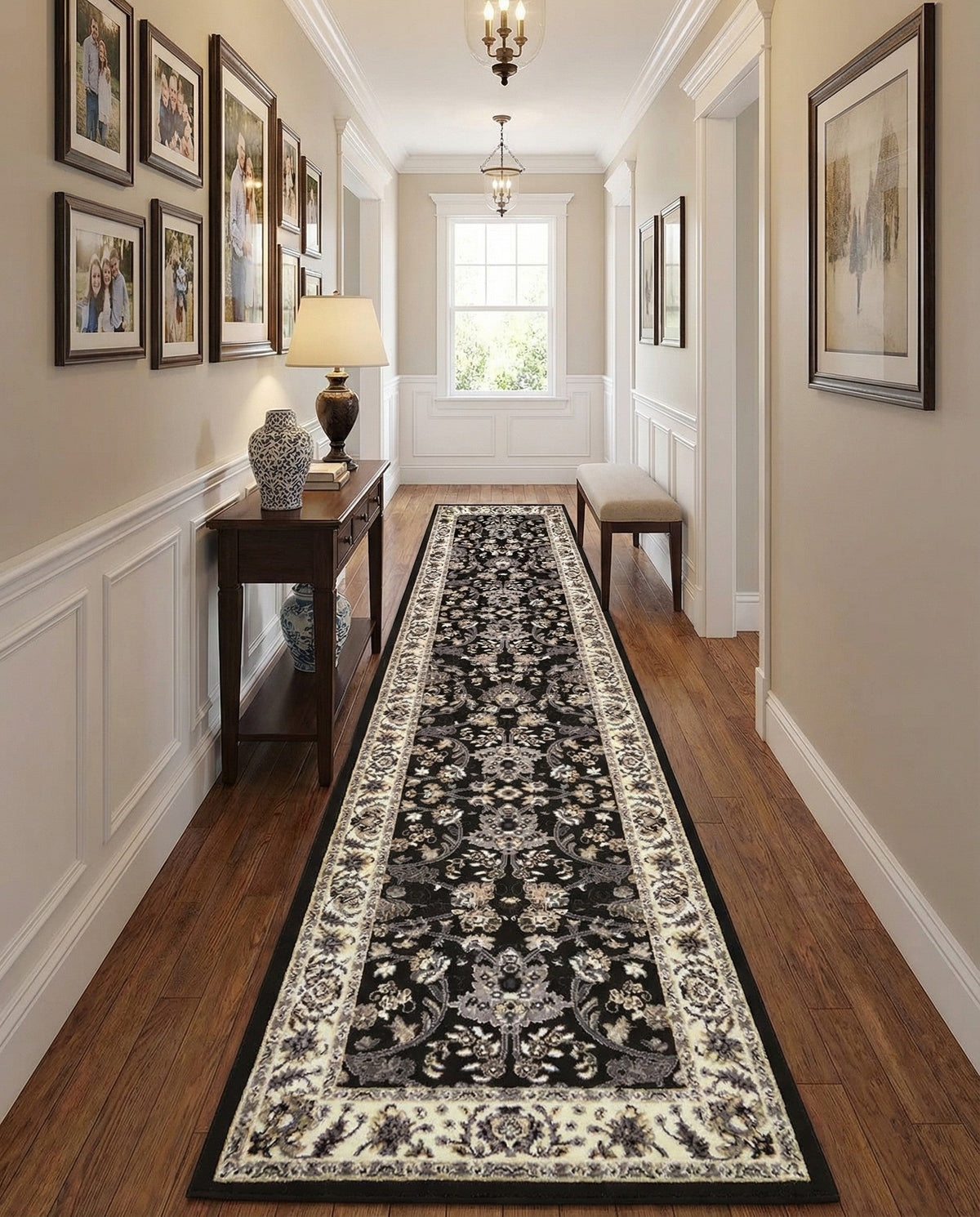 Isfahan Elegance Collection Area Rug - Naghsh-e Jahan (Black) Runner Black  lifestyle 137
