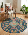 Coastal Terrace Collection Area Rug -  Dunes Round Navy Blue  lifestyle 76