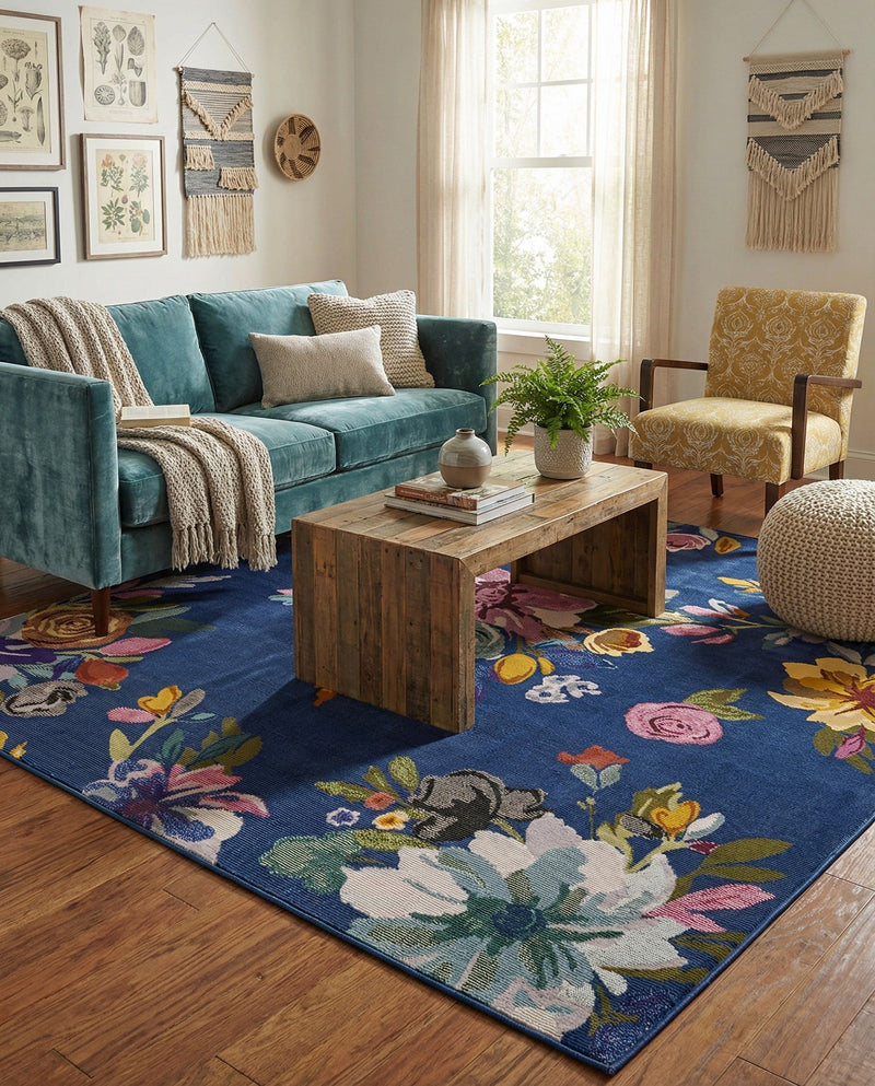 Meadow Breeze Collection Area Rug - Wildflower Rectangle Blue  lifestyle 10