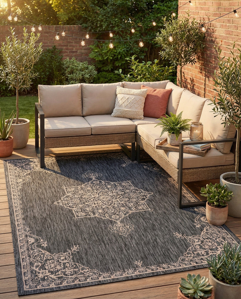 Patio Heritage Collection Area Rug -  Charleston (Charcoal Gray) Rectangle Charcoal Gray  lifestyle 10