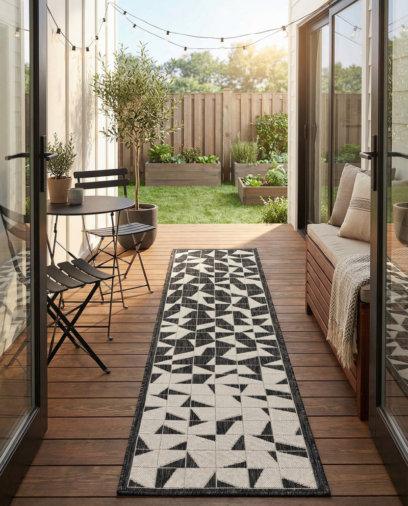 Urban Terrace Collection Area Rug -  Mercer Runner Black and White  lifestyle 29