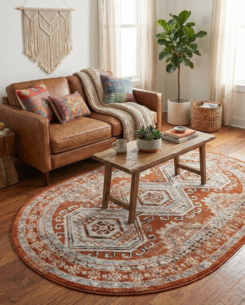 Savannah Elegance Collection Area Rug -  Tybee (Terracotta) Oval Terracotta  lifestyle 54