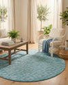 Garden Lattice Charm Collection Area Rug - Arbor (Aqua) Round Aqua  lifestyle 50