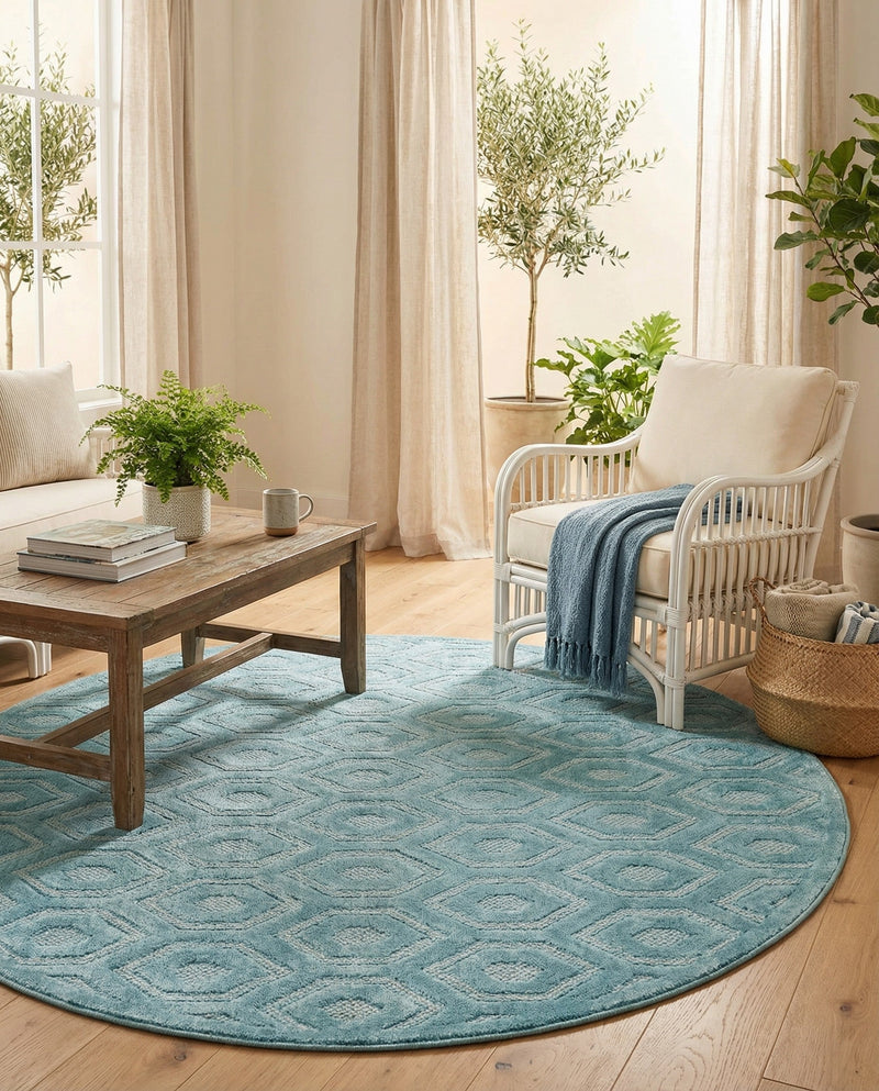 Garden Lattice Charm Collection Area Rug - Arbor (Aqua) Round Aqua  lifestyle 50