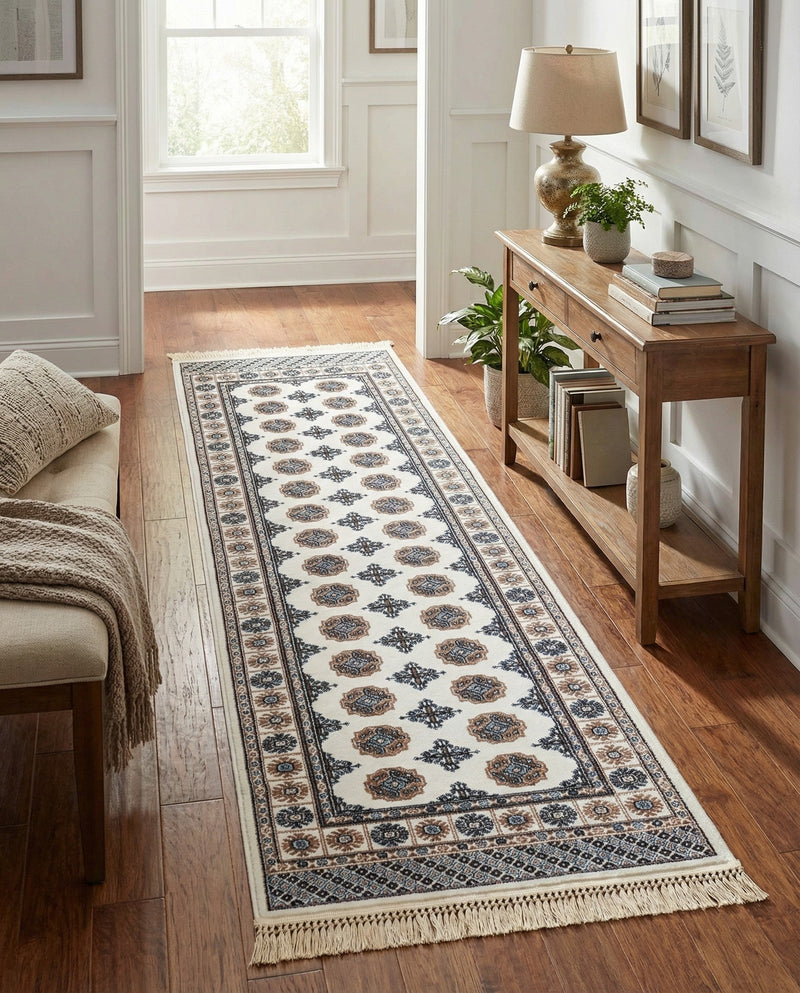 Samarkand Elegance Collection Area Rug -  Margilan (Ivory) Runner Ivory  lifestyle 74