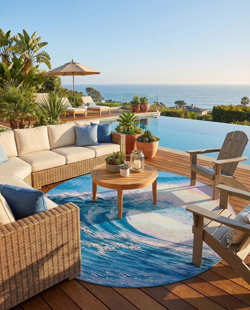 Urban Terrace Collection Area Rug - Veranda Round Blue  lifestyle 36