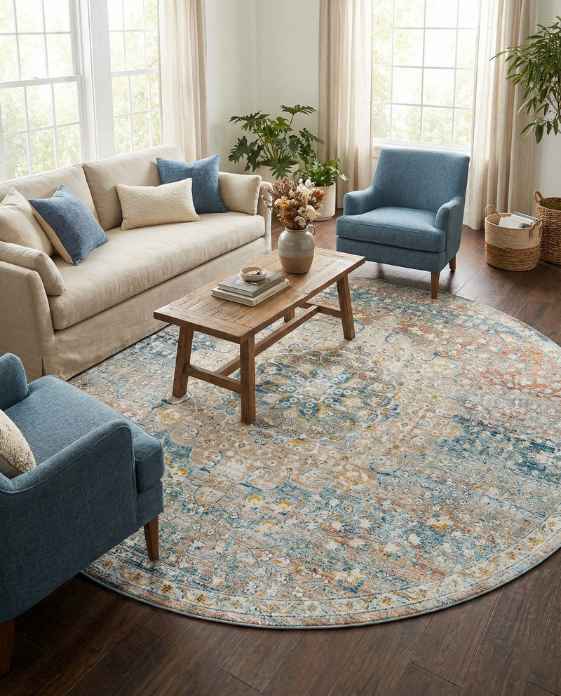 Coastal Haven Collection Area Rug - Seabreeze (Multi) Round Multi  lifestyle 69