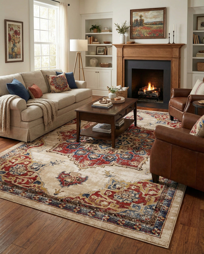 Eden Oasis Collection Area Rug -  Tranquility (Cream) Rectangle Cream  lifestyle 14
