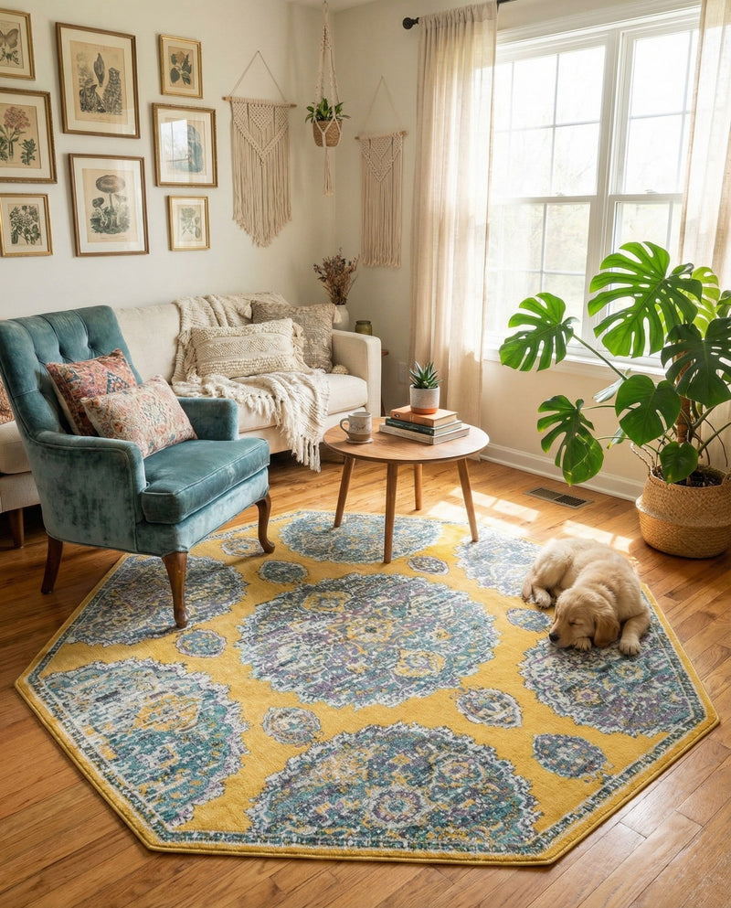 Arcadia Rugs Collection Area Rug -  Atlantis (Yellow) Octagon Yellow  lifestyle 35