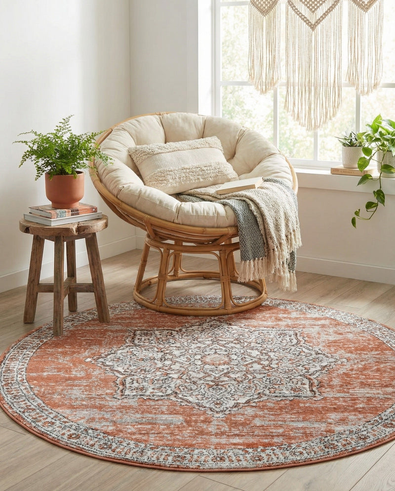 Mykonos Manor Collection Area Rug -  Tinos (Salmon Pink) Round Salmon Pink  lifestyle 29