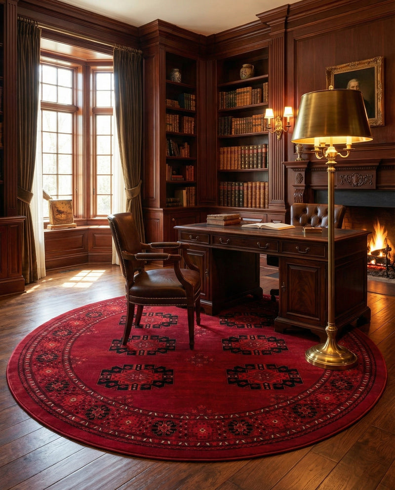 Samarkand Elegance Collection Area Rug -  Fergana Round Red  lifestyle 37
