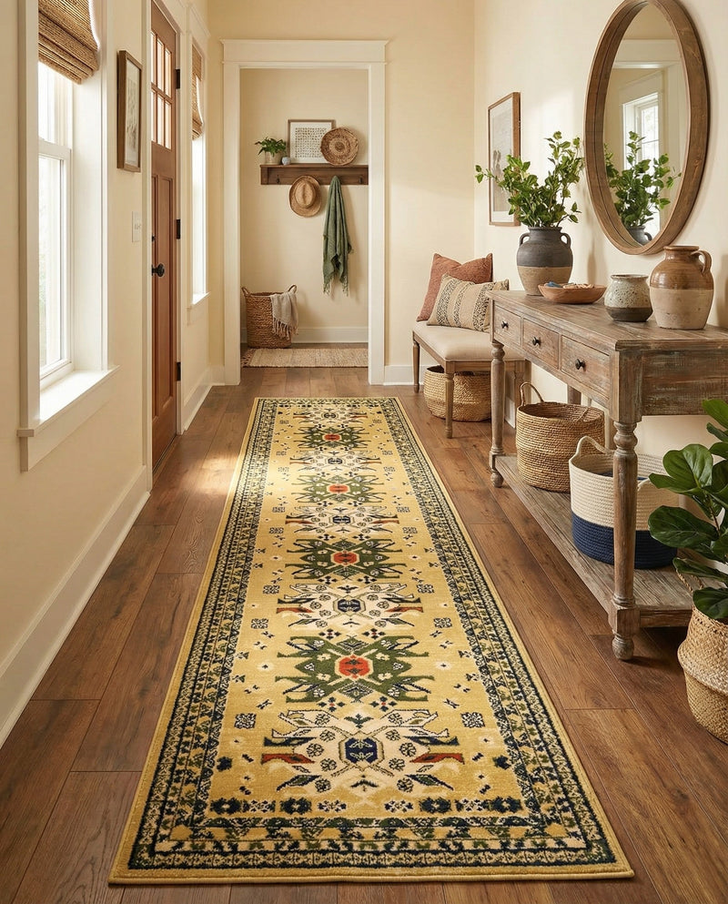 Tabriz Tapestries Collection Area Rug - Azerbaijan (Cream) Runner Cream  lifestyle 53