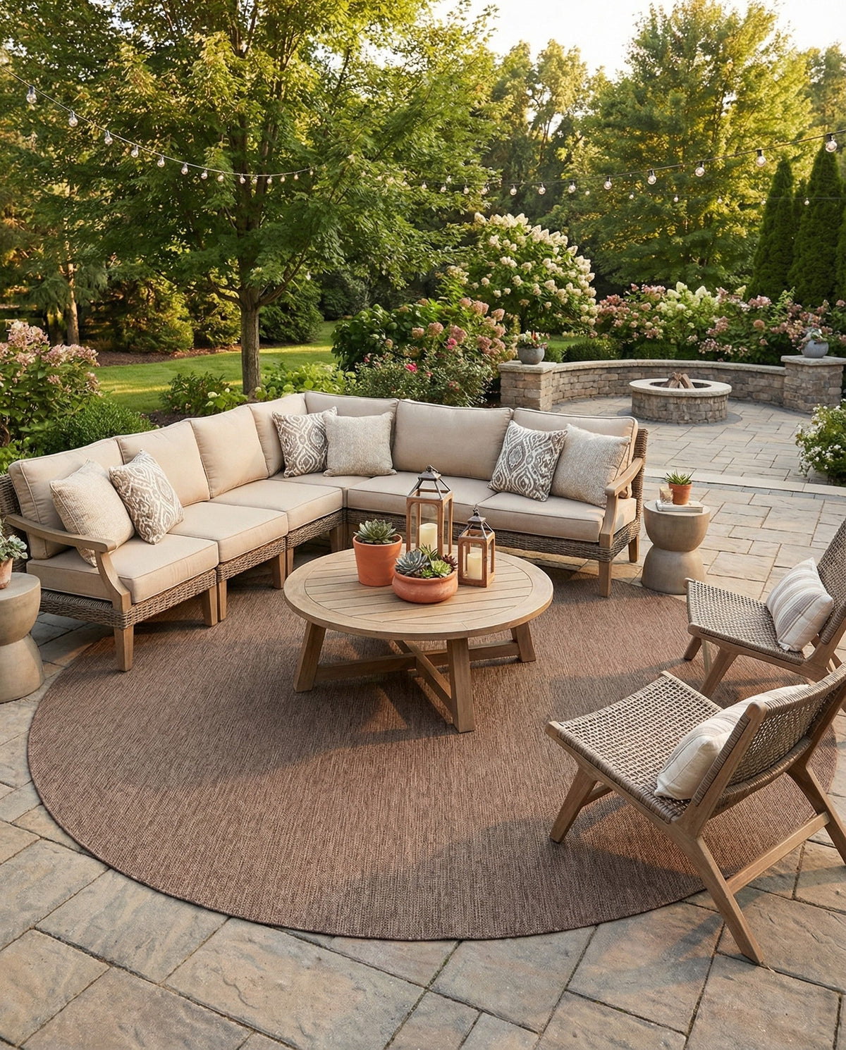 Seaside Serenity Collection Area Rug - Veranda (Light Brown) Round Light Brown  lifestyle 106