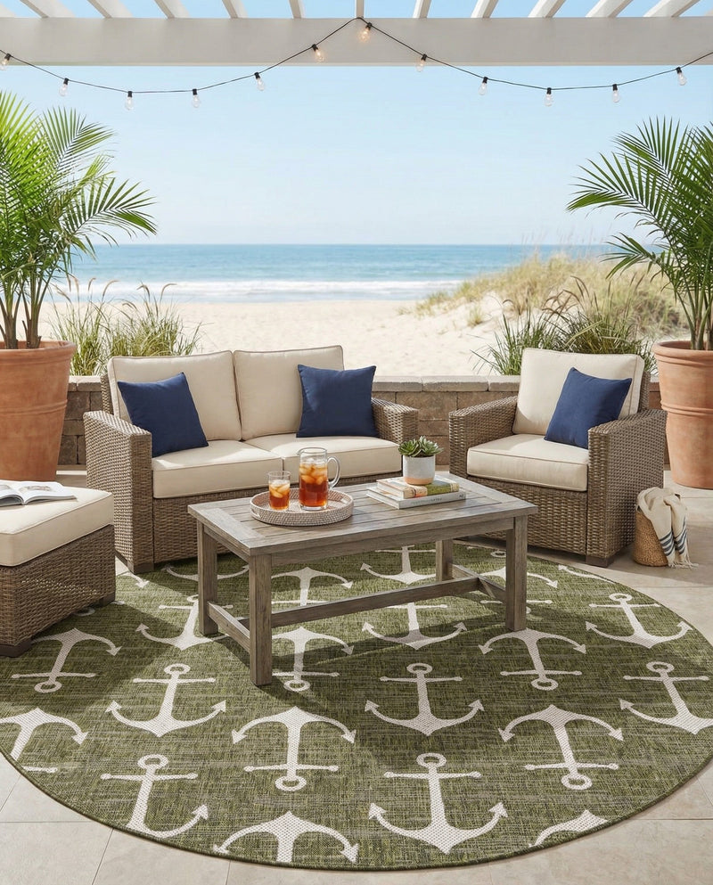 Seaside Haven Rugs Collection Area Rug - Sapphire (Green) Round Green  lifestyle 67